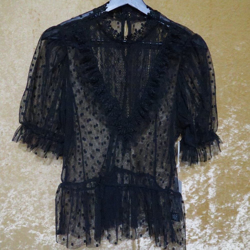 Blashe Black Swiss Dot Tulle Peplum Top – Large